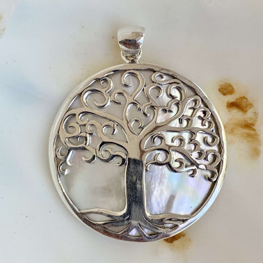 PD 15294 MP-(HANDMADE 925 BALI SILVER TREE OF LIFE PENDANT WITH MOTHER OF PEARL)